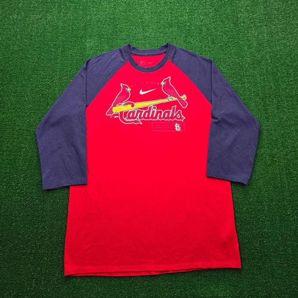St Louis Cardinals‎ Nike Shirt Mens Medium Red Blue 3/4 Raglan Sleeve MLB Gear
